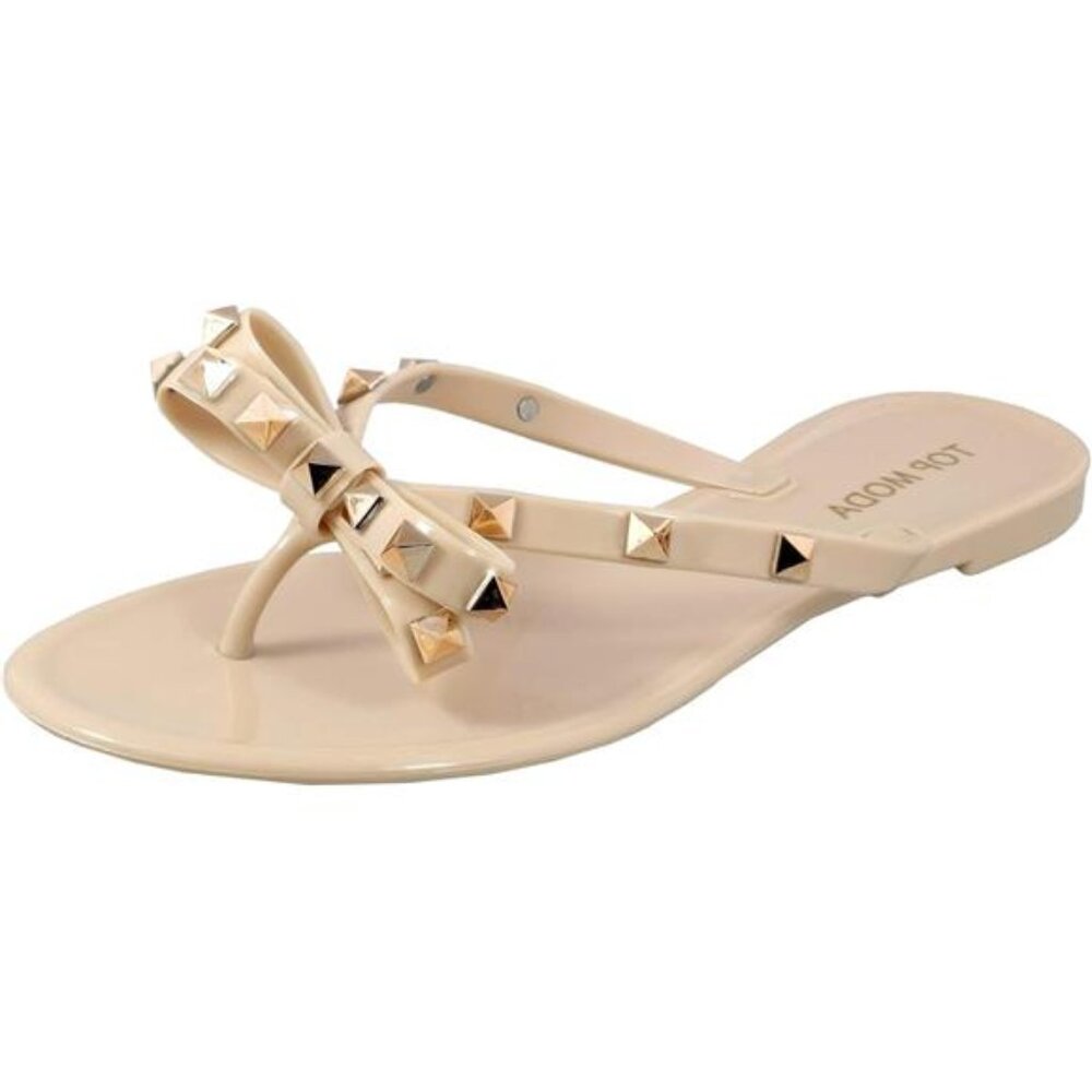 Womens Studded Jelly Flip Flops Sandals with Bow
